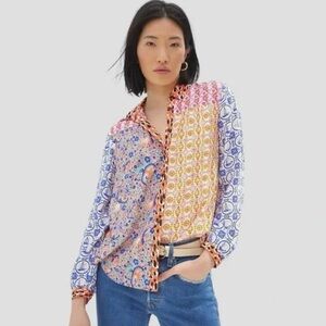 Anthropologie Maeve The Paz Mixed Print Button Down Women's Blouse XS
